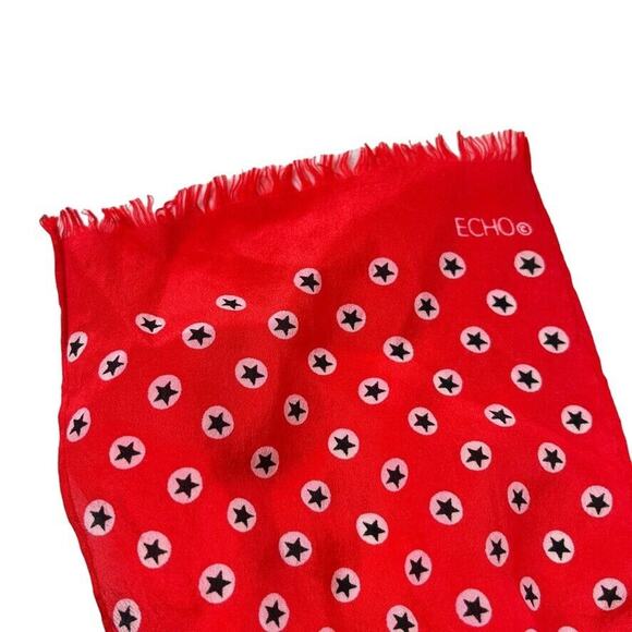 Echo Womens Red White Blue Star Print Scarf Head Wrap Lightweight 50"x5" - Picture 15 of 16